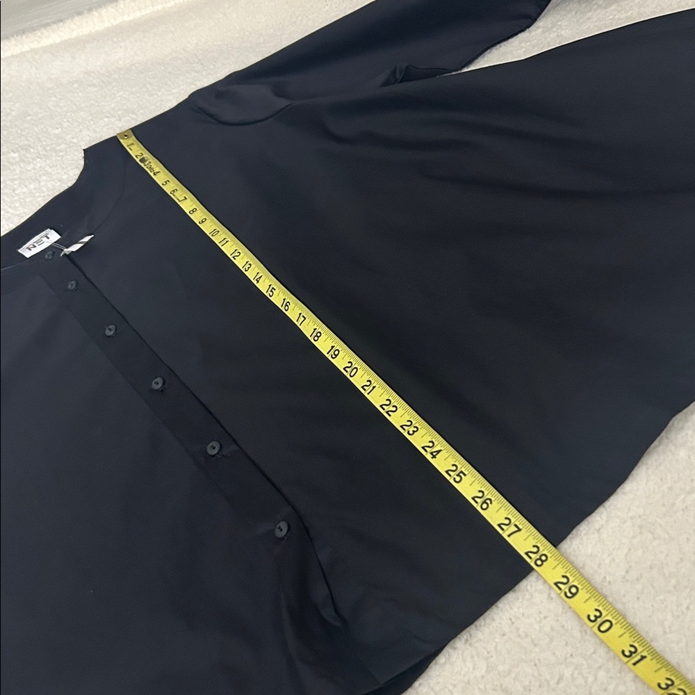Planet Button Front Asymmetrical Hemline Black Top OS - Picture 7 of 9